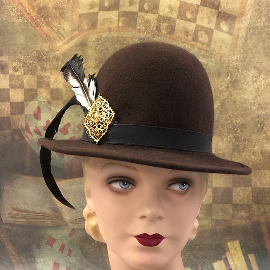 Windsor Hat, Elizabethan Renaissance Unisex Tall Dome Crown hat in Chocolate wool Felt - in stock ready to ship