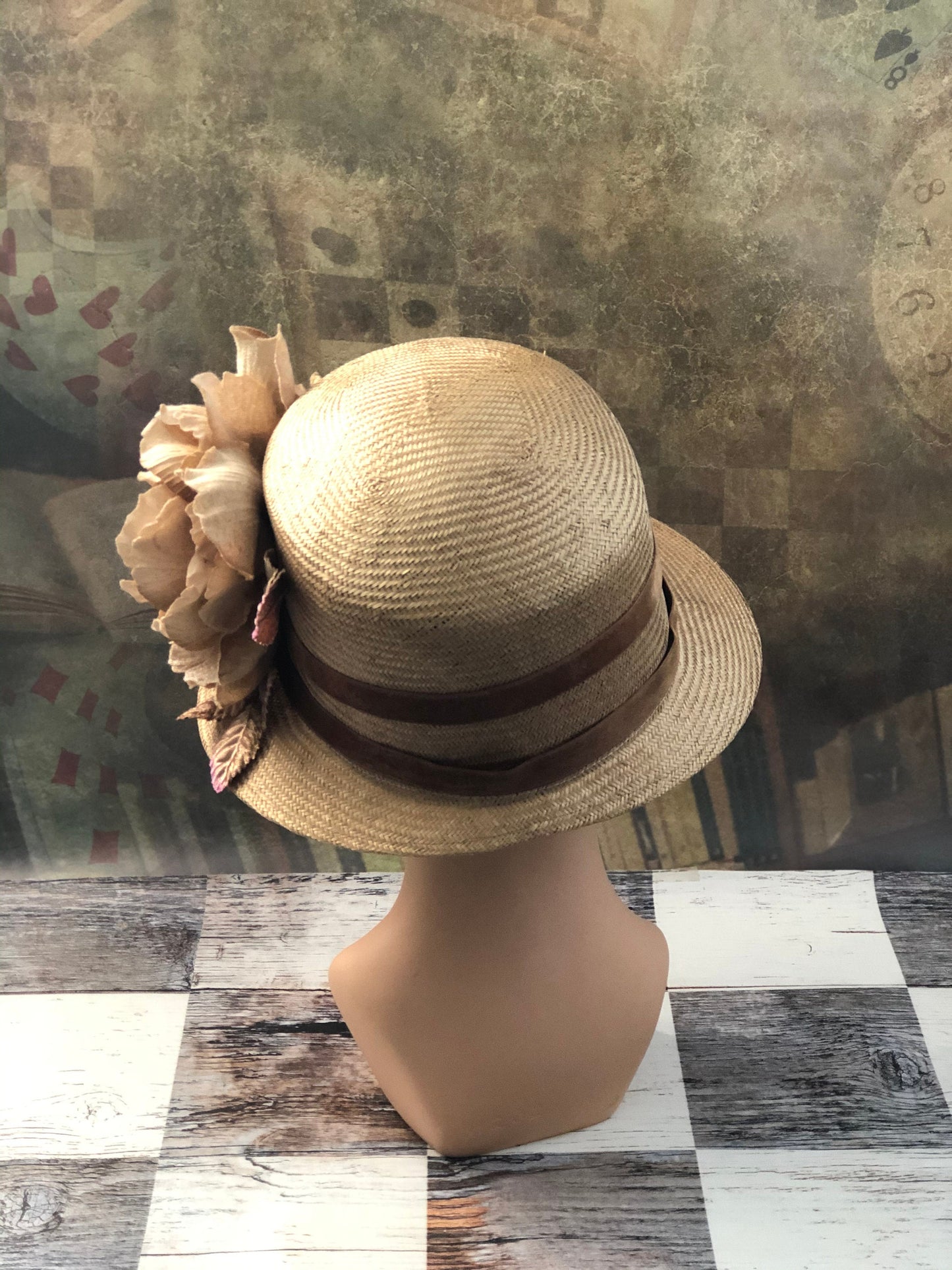 The Mary Cloche, Vintage style Cloche in Parasisal Straw - Made to order