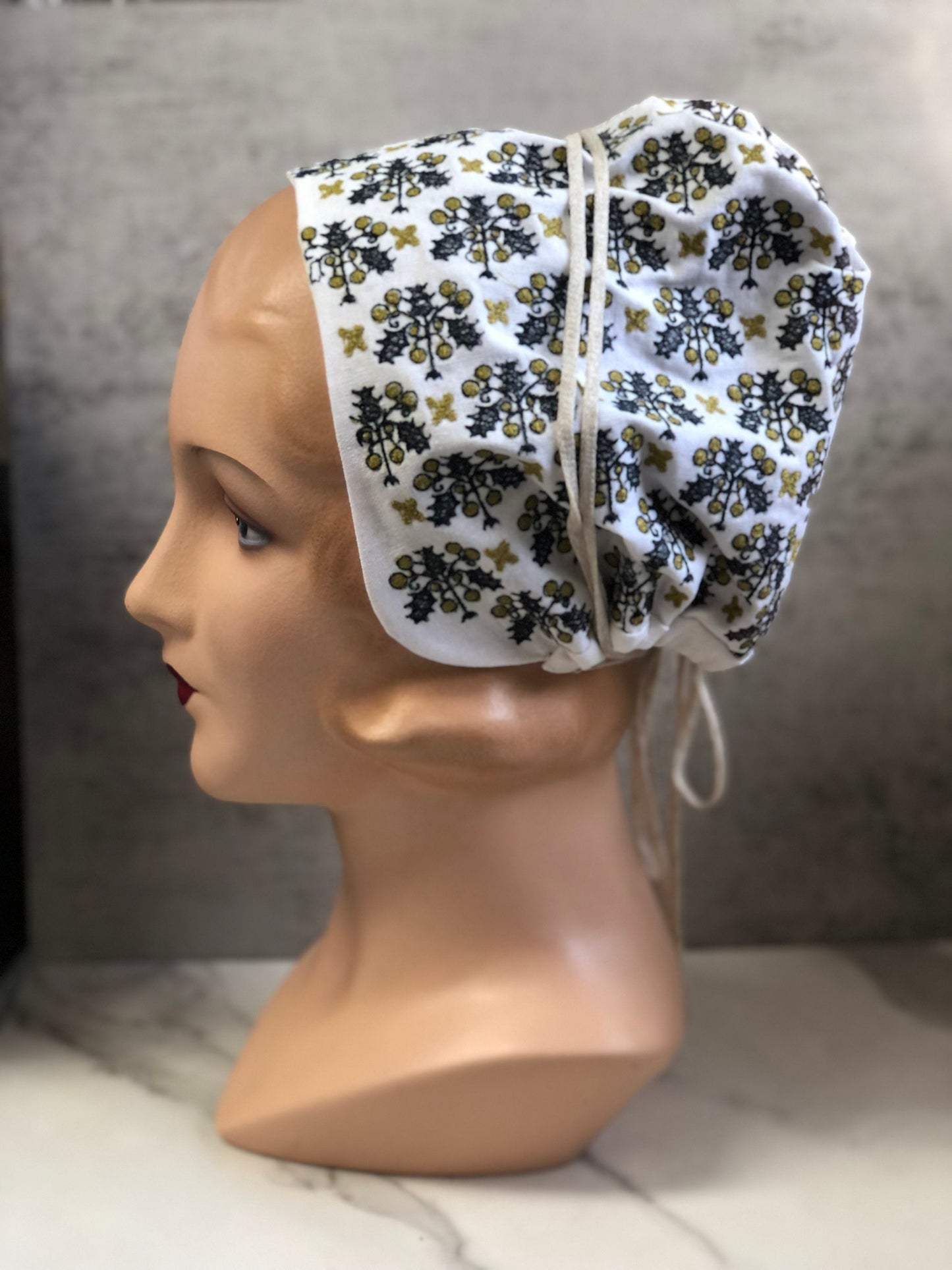 Holly Coif, Embroidered 16th Century Coif Cap Kercher - In Stock, Ready to Ship