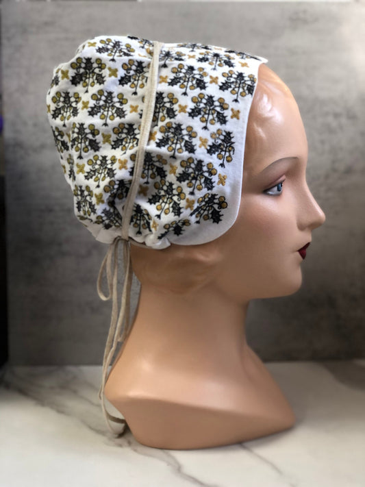 Holly Coif, Embroidered 16th Century Coif Cap Kercher - In Stock, Ready to Ship