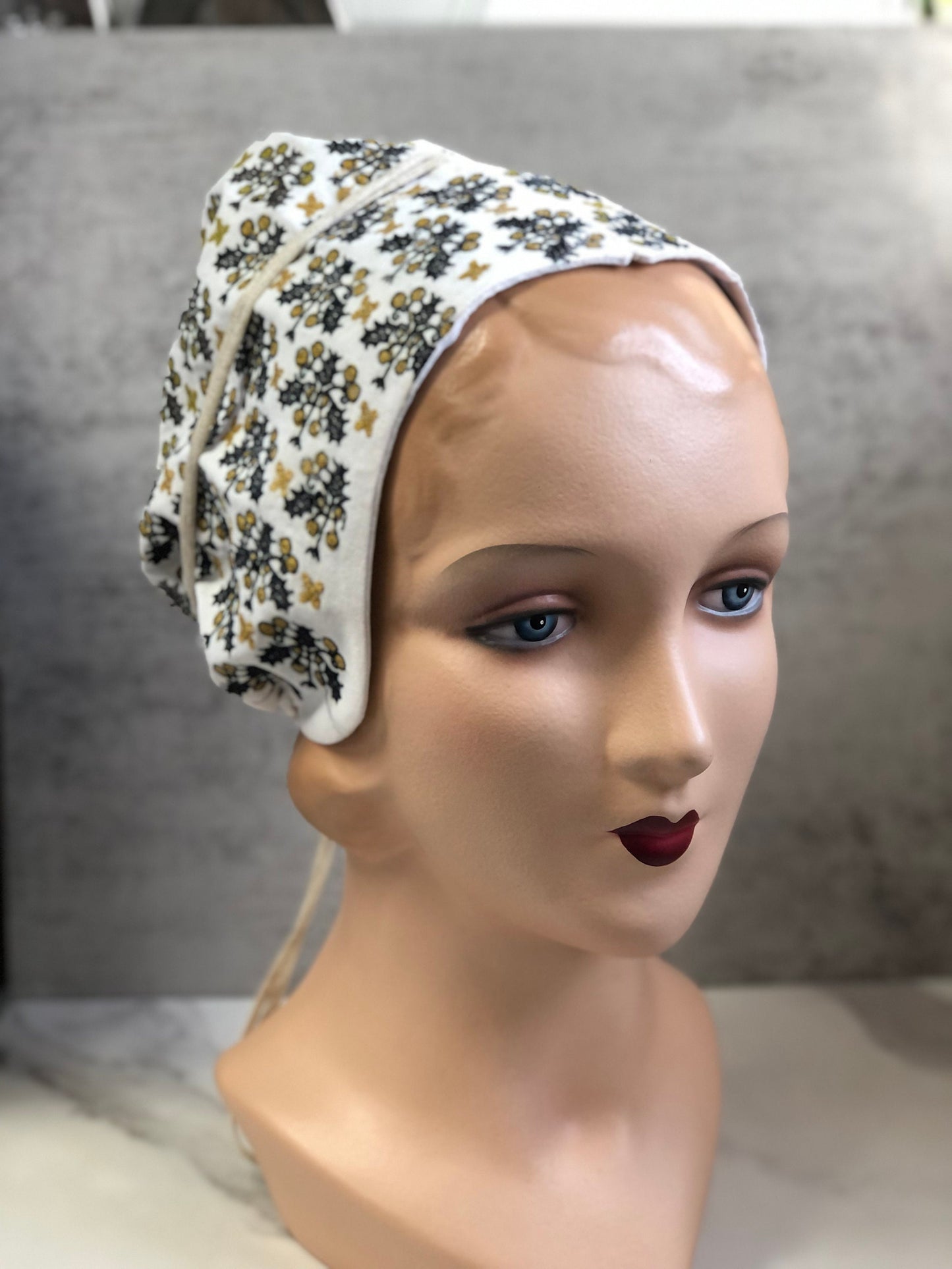 Holly Coif, Embroidered 16th Century Coif Cap Kercher - In Stock, Ready to Ship