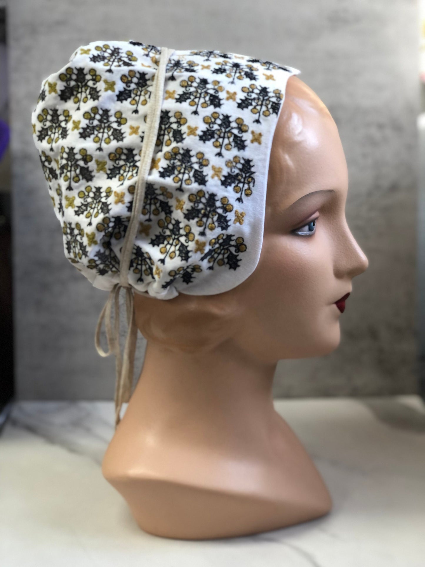 Holly Coif, Embroidered 16th Century Coif Cap Kercher - In Stock, Ready to Ship