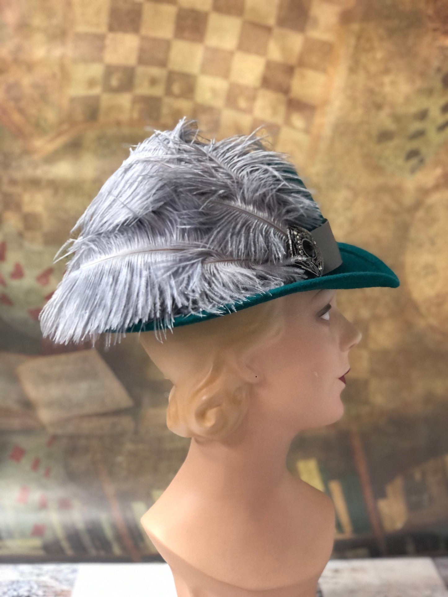 Padua Hat, Elizabethan Renaissance Tall hat in Teal Felt - in stock ready to ship