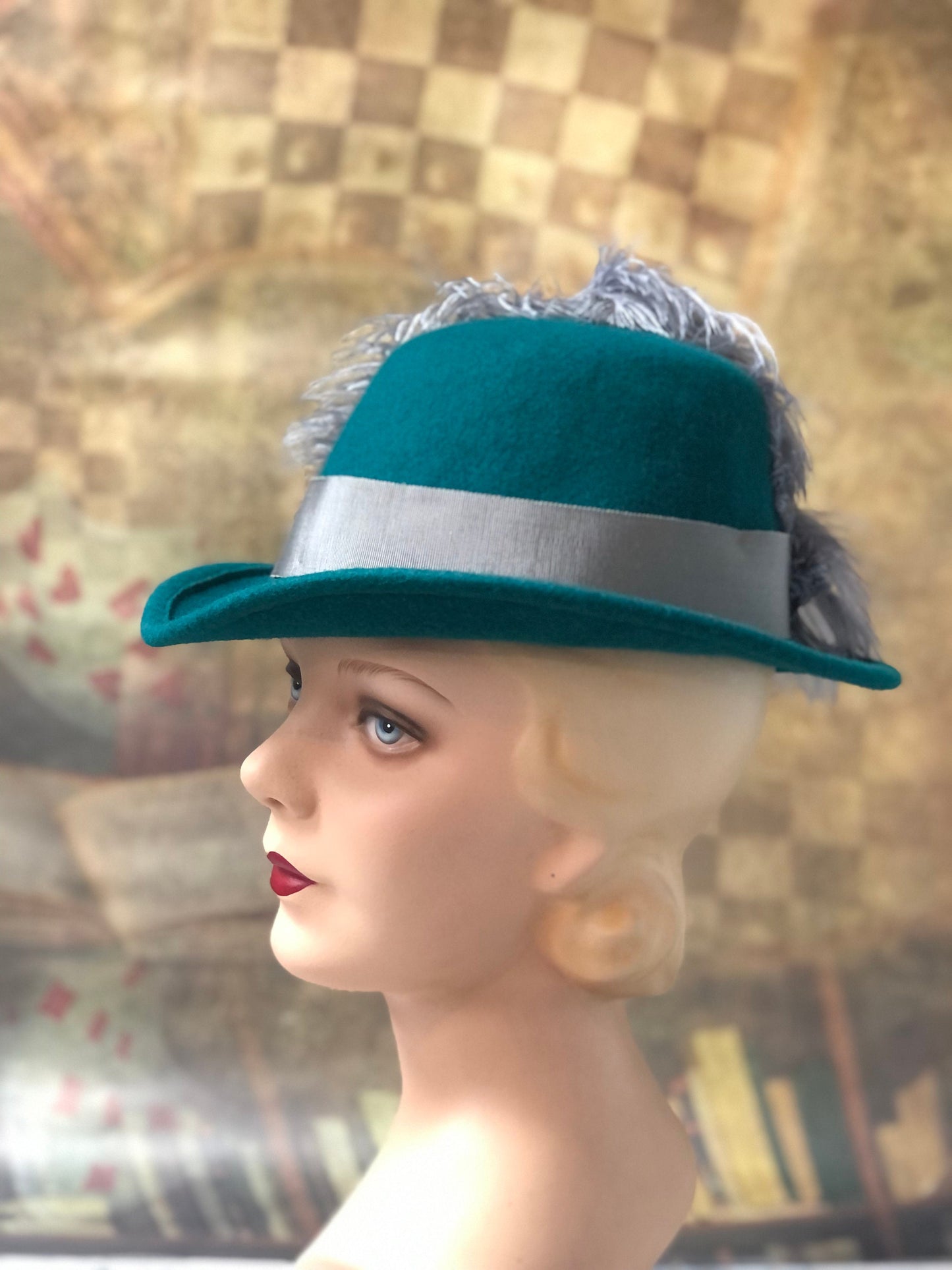 Padua Hat, Elizabethan Renaissance Tall hat in Teal Felt - in stock ready to ship