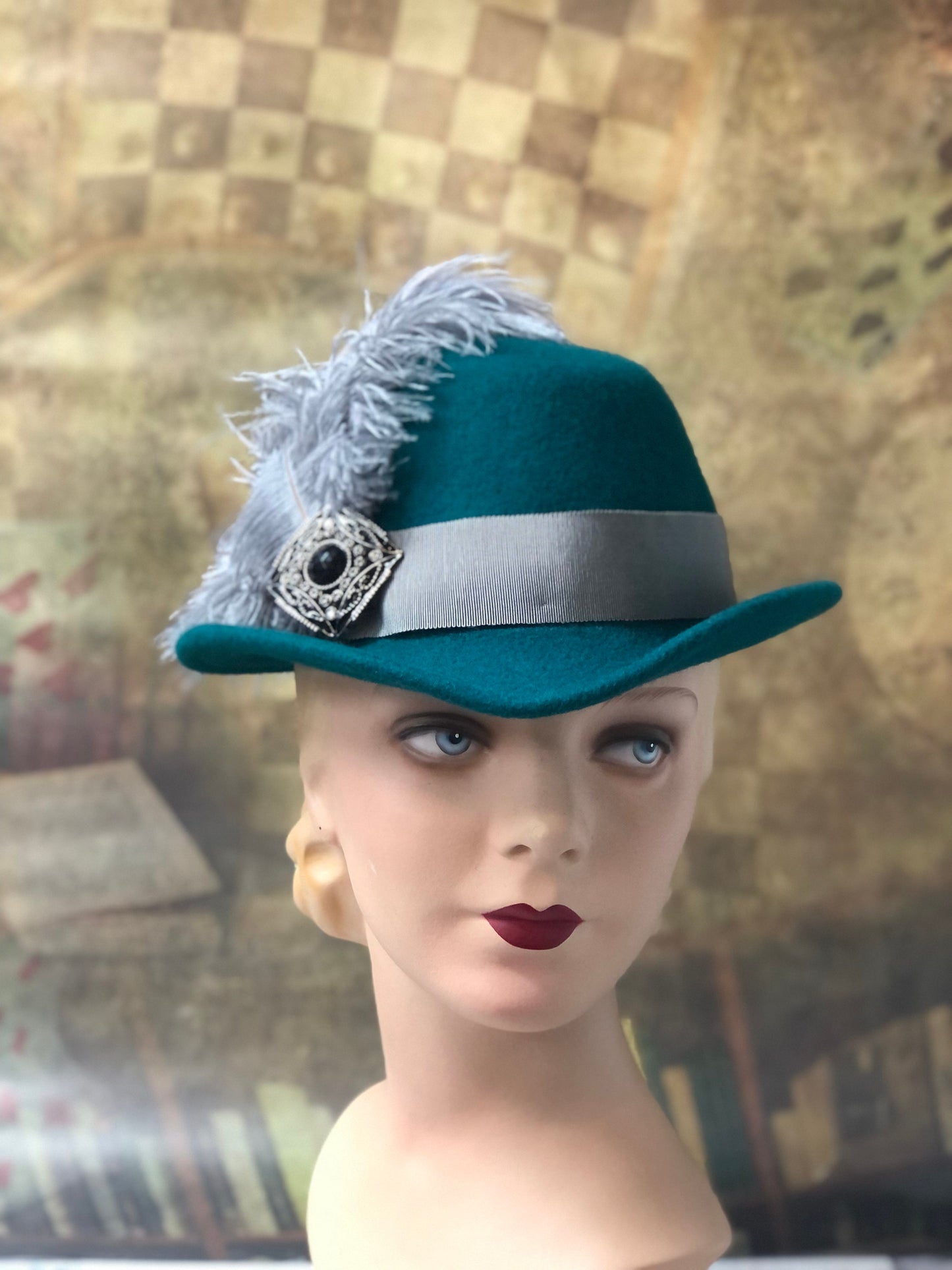 Padua Hat, Elizabethan Renaissance Tall hat in Teal Felt - in stock ready to ship