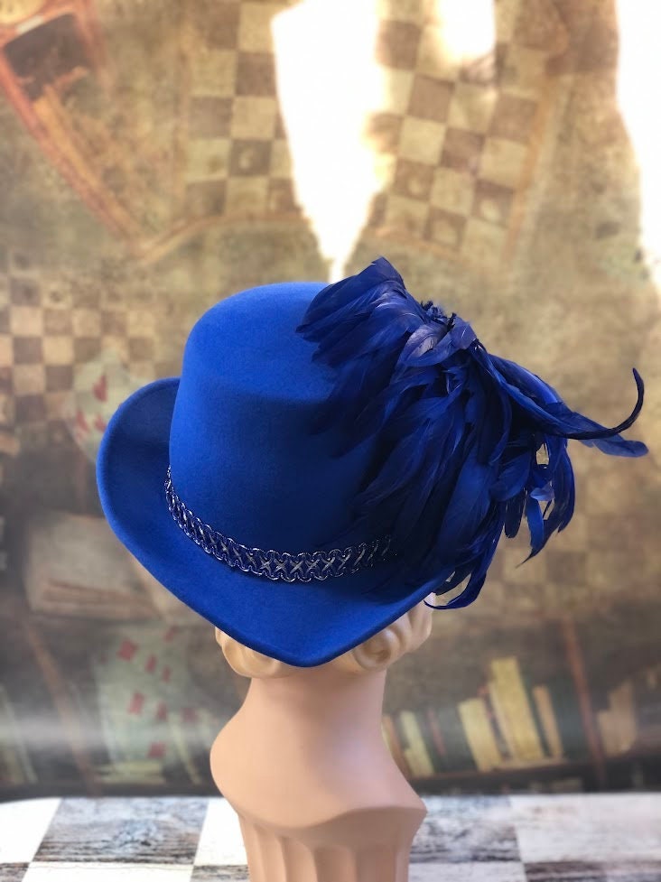 Padua Hat, Elizabethan Renaissance Tall hat in Cobalt Blue Felt - in stock ready to ship