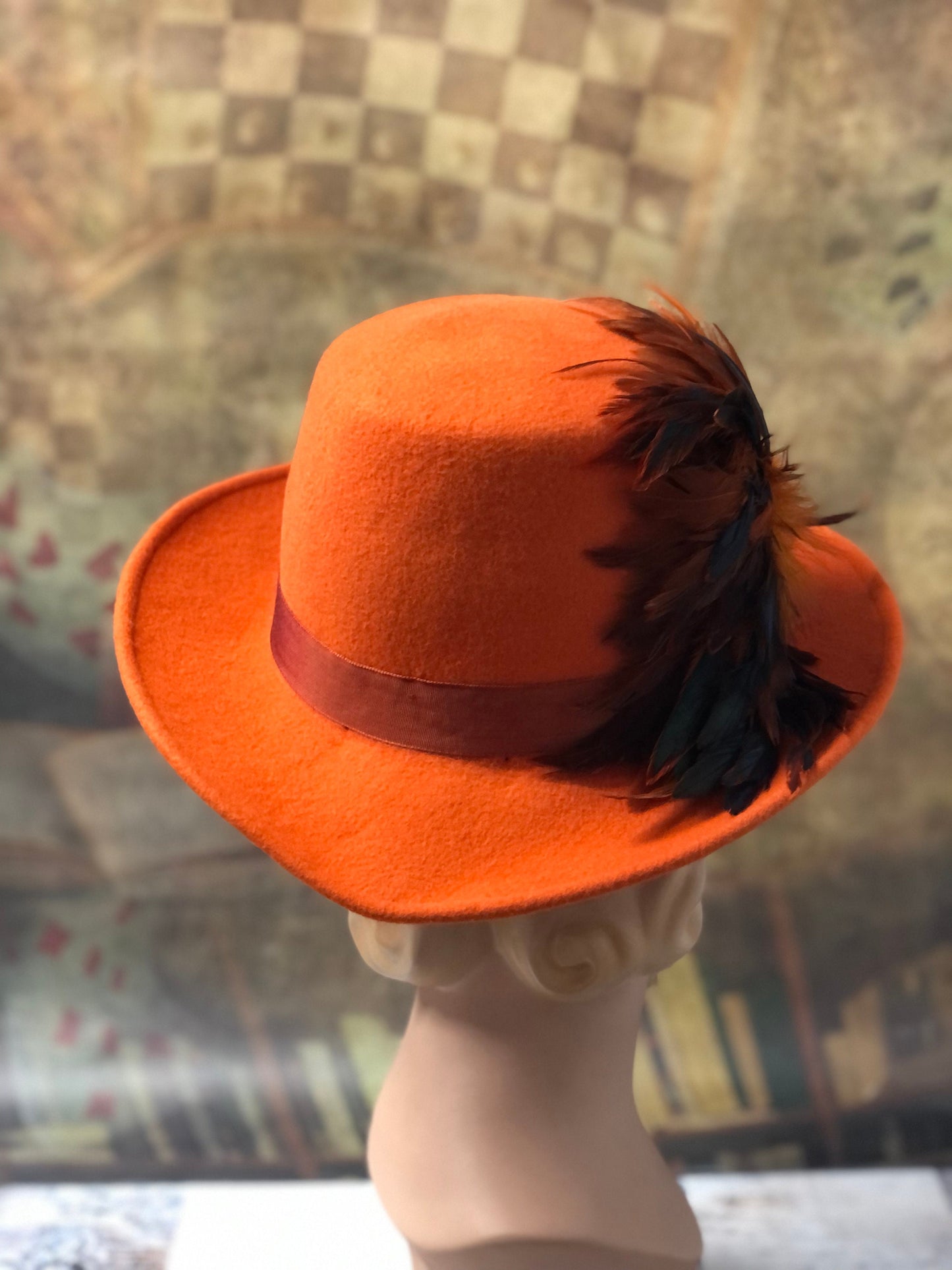 Padua Hat, Elizabethan Renaissance Tall hat in Autumnal Orange Felt - in stock ready to ship