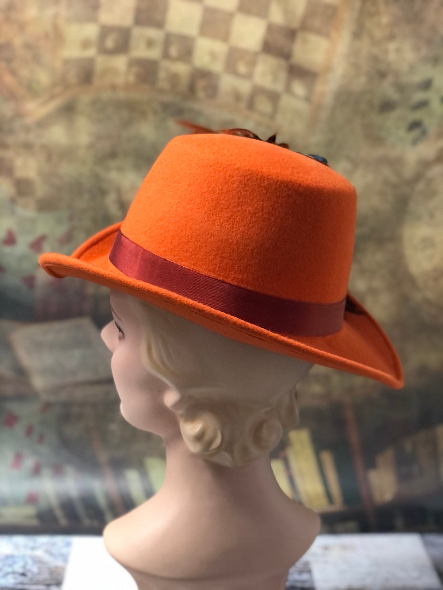 Padua Hat, Elizabethan Renaissance Tall hat in Autumnal Orange Felt - in stock ready to ship