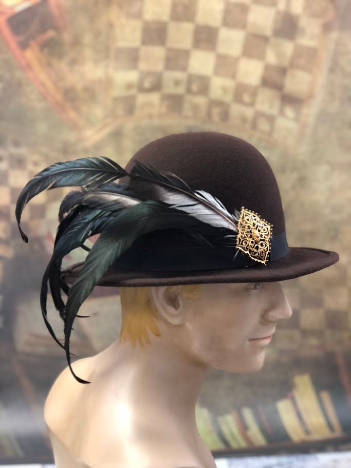 Windsor Hat, Elizabethan Renaissance Unisex Tall Dome Crown hat in Chocolate wool Felt - in stock ready to ship