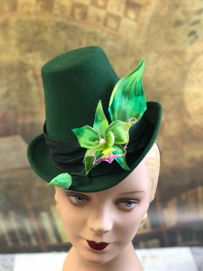 Antium hat, Renaissance Riding Hat with silk orchid