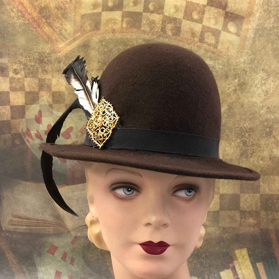 Windsor Hat, Elizabethan Renaissance Unisex Tall Dome Crown hat in Chocolate wool Felt - in stock ready to ship