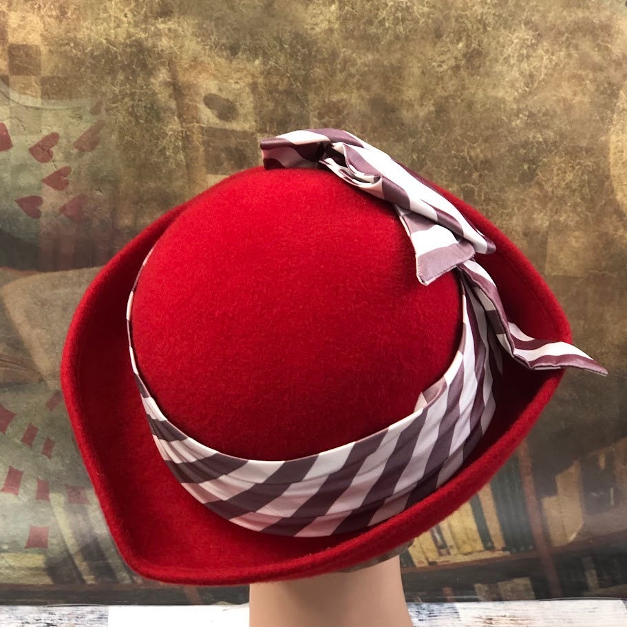 Swashbuckling Red Tricorn Hat  - In Stock ready to ship